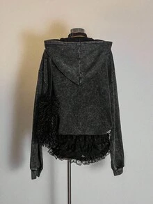 Attitoon Vintage Street Style Loose Snowflake Graphic Oversized Hoodie Sweatshirt For Women, Suitable For Fall/Winter