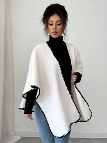 Rafferiza 新款优雅秋冬披肩多功能斗篷女士羊毛布女士秋季搭配外套 - 杏色 - 查看 5