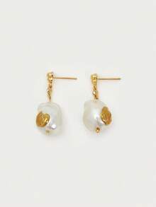 Opalesca 1 对珍珠/珍珠母，金属，不对称，水钻装饰耳环，适合派对、休闲、工作、优雅、可爱、奢华、婚礼、节日、度假、露营、Y2K、妈妈、女士、女孩、秋季、冬季、节日、假日、度假、老钱、万圣节