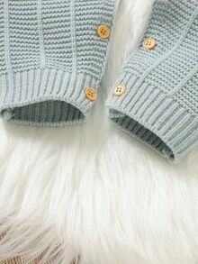 2 件婴儿针织套装：条纹圆领长袖毛衣 + 带吊带的连体裤 - 淺藍色 - 查看 4