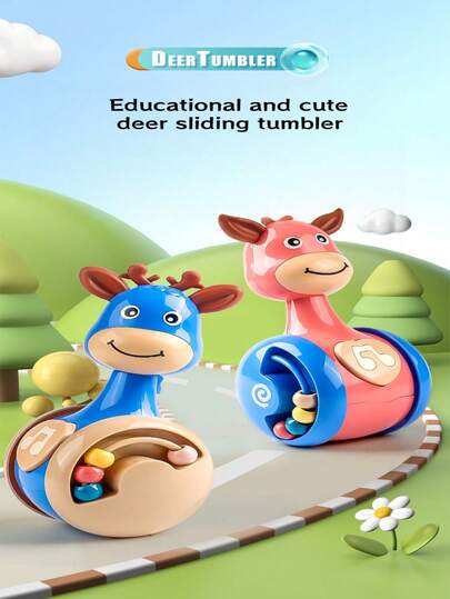 Zazumi 1PC Bright Color Cartoon Dinosaur Shape Squeaky Sound Tumbler Toy Early Education Sensory Learning Toy Stress Relief Desk Decoration Gift For Birthday Christmas Party Nursery Room Decor Animal Theme Plush Toy Gifts