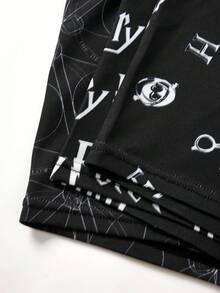 HARRY POTTER X SHEIN Quần đùi nam in chữ toàn thân mềm mại và thoải mái - màu đen - Xem 5