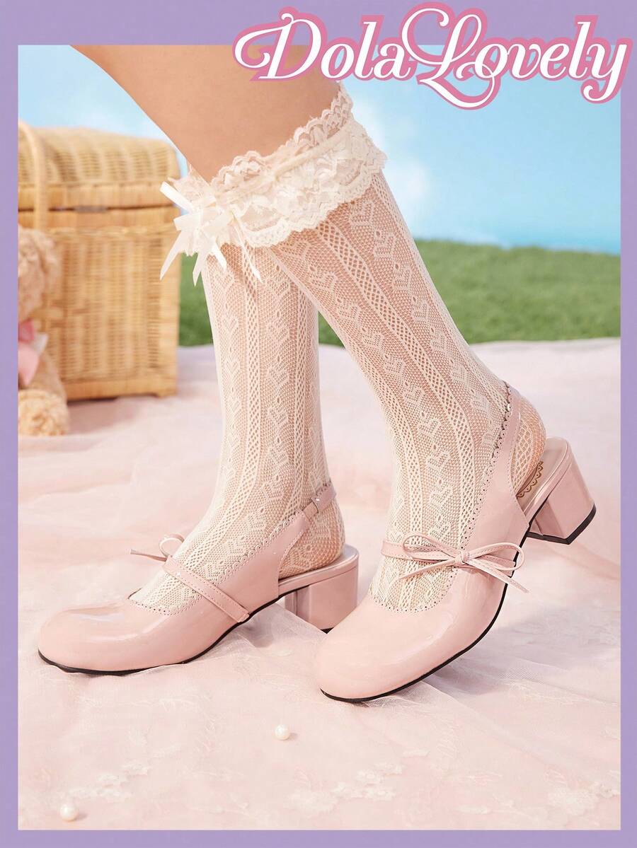 Dola Lovely 粉色甜美丝带和蝴蝶结装饰玛丽珍洛丽塔女鞋 - 粉色 - 查看 1