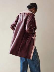 Maija Áo khoác lót nhiệt hai hàng khuy, thời trang khi đi làm vào mùa thu/đông - Màu Đỏ Sâu - Xem 4