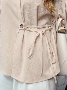 SHEIN LUNE Camisa de mujer de manga larga con cordones de unicolor casual, uso diario básico, camisa con botones y lazos de otoño/invierno, elegante ropa de calle de otoño para mujeres, casual para el aeropuerto, top para salir, estilo campestre elegante - Albaricoque - Ver 7