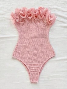 Soleia 女式荷叶边露背连体衣，适合派对、节日、约会、下午茶、度假、音乐节、海滩、夏季服装、波西米亚风、度假、钩针编织、亚麻布 - 粉色 - 查看 6