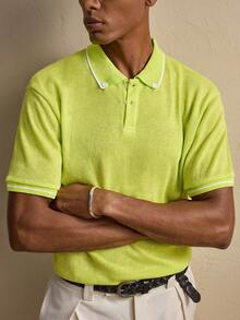 AKNOTIC Business Casual Men's Casual Commuter Contrast Collar Short Sleeve Polo Shirt - Mustard Yellow - View 2