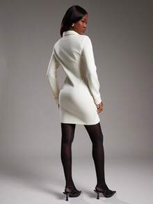 NYA SZN Đầm tay dài cài nút cổ bẻ ôm sát bodycon dự tiệc đêm câu lạc bộ hẹn hò dễ thương phong cách Y2K cổ điển công sở trở lại trường học mùa thu ngắn dành cho nữ - Màu be - Xem 2