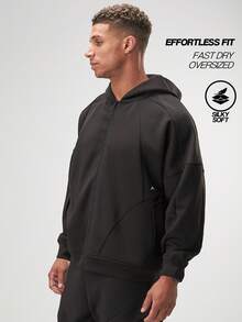 ARC Activewear Oversized Full Zip Hoodie Performance Top Gym Workout Jacket Pullover - Black - View 4