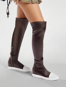 Solezae Women's Stylish Sleek Design Faux Leather Closed Toe Over-The-Knee Boots - Black - View 6