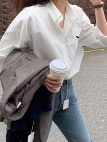 DAZY Áo sơ mi dài tay trơn màu đa năng thường ngày - trắng - Xem 3