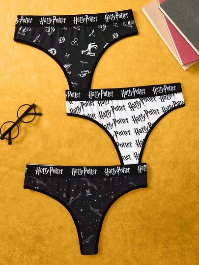 HARRY POTTER X SHEIN Bekväma, moderiktiga stringtrosor med bokstavsband för kvinnor