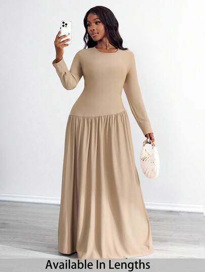 SHEIN PETITE CURVE Plus Size Flounce Hem Long Sleeve Dress