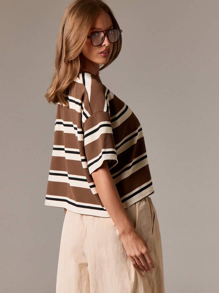 Horizontal Striped Crew Neck Tee