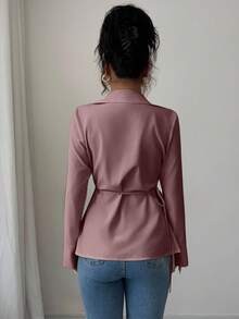 Selianne Women's Solid Color Minimalist Long Sleeve Shirt, Casual Everyday Wear - Redwood - View 2