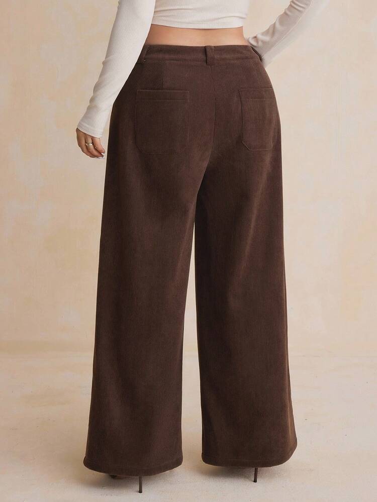 Dazy Plus Corduroy Thickened Loose Wide Leg Casual Pants, Plus Size For Women, Autumn/Winter Thermal Lined