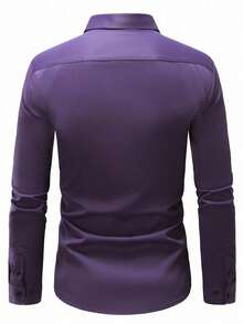 Manfinity Mode Camisa casual de manga larga con botones delanteros de unicolor para hombre, morado, otoño - Morado - Ver 2