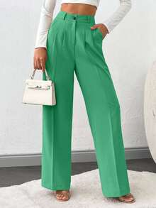 SHEIN Tall Pantaloni a vita alta con pieghe e gamba ampia per donna, taglia alta