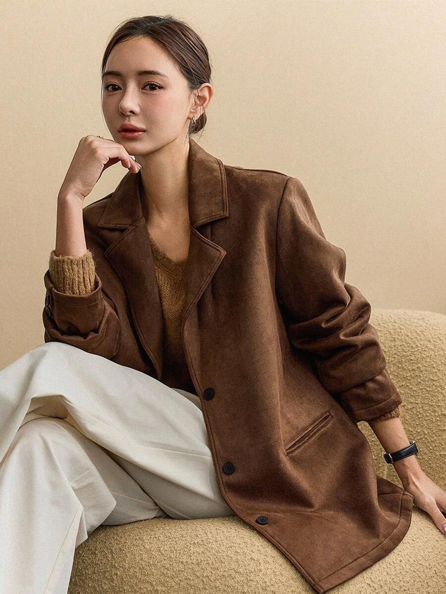 Livesso Women's Solid Color Raglan Sleeve Crew Neck Casual Regular Jacket