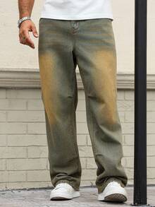 Manfinity Homme Plus Size Men's Loose Fit Pockets Wide Leg Casual Versatile Jeans - Blue - View 8