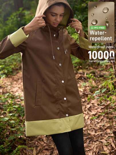 In My Nature Women's Outdoor Raincoat, Long Sleeve, Single-Breasted, Drawstring Hooded Jacket Women Rain Jacket Waterproof Jacket Women Thermal Thick Warm Jacket