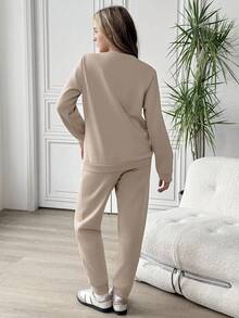 Sparklyn 青少年女孩 2 件套休闲通勤百搭 3D 字母运动衫和运动裤套装