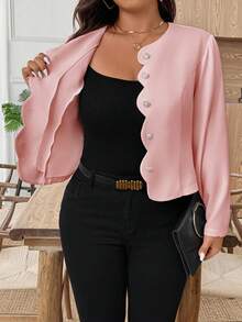 SHEIN Clasi Chaqueta elegante de doble botonadura de unicolor para talla grande - Rosa - Ver 7