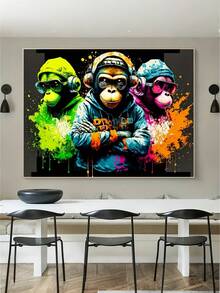 1 件现代无框帆布海报墙画，充满活力的音乐大猩猩绘画，防水无味帆布墙面艺术品，适合生日礼物、卧室、办公室、客厅、家居和宿舍装饰礼物毕业 - 彩色 - 查看 3