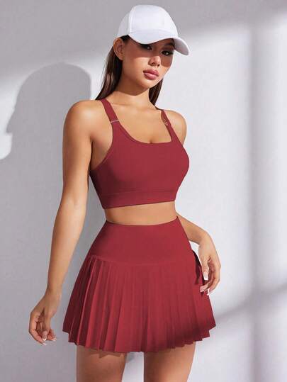 Eassivo Eassivo 2pcs Women Outdoor Casual Cropped Camisole Top And Mini Skirt Sports Set Two Piece Tennis Skirt Set Two Piece Skort Set Pleated Tennis Skirt 2 Piece Short Sets Woman Pleated Tennis Dress