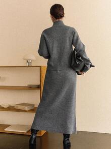 DAZY 2件套女士宽松休闲灰色毛衣，秋冬