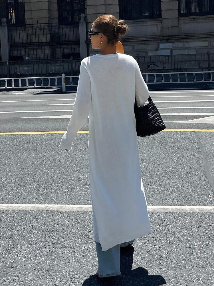 DAZY レディース ルーズ 長袖 裾スリット ロングセーター ニットトップス - ホワイト - 見る 5