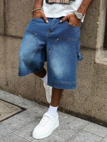 PAVTROS Herrshorts med fickor och streetstyle-mönster - Blå - Visa 4