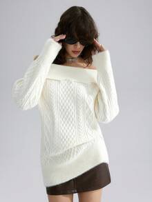 Airlisse Women's Off Shoulder Long Sleeve Loose Casual Knit Pullover Sweater