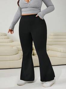 Solflare Plus Size Casual Black Flare Pants, Suitable For Fall / Autumn/Winter Bell Bottom Pants,Christmas,Shining,Date,Going Out,Elegant,Long Sleeve,Wedding Yoga Pants Plus Size,Christmas,New Year,Thanksgiving,Party,Wedding,Elegant,Casual,Commute