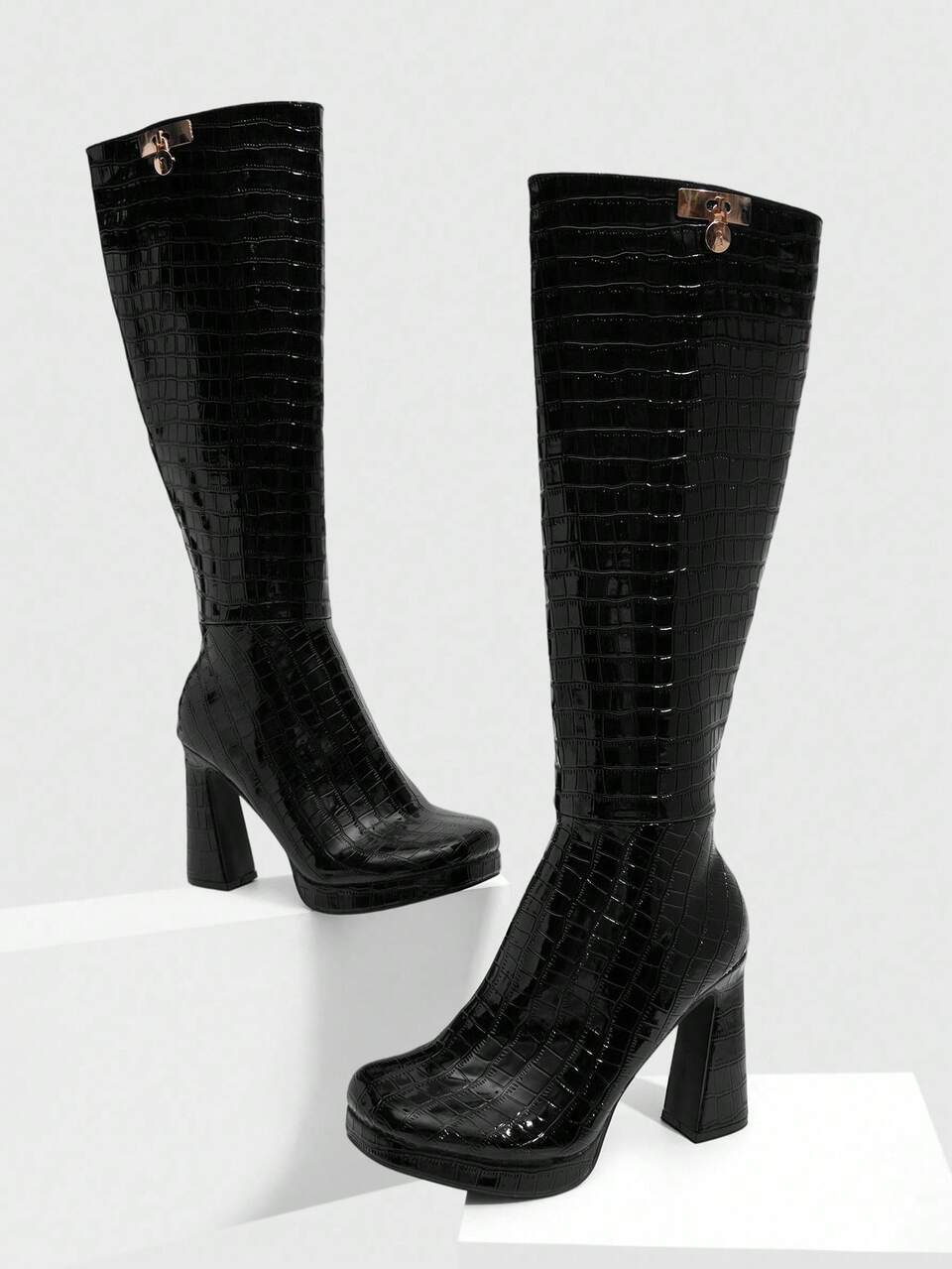 CUCCOO SZL Autumn And Winter Women's New Fashion Boots Thick-Soled Thick Heel Square Toe Fashionable And Sexy Black High-Heeled Knee-High Boots