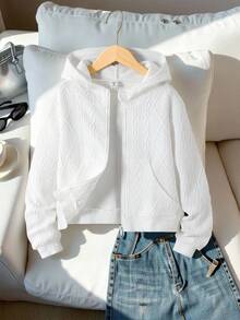Tween Girls Casual Zip Pocket Hoodie Jacket Fall Winter - White - View 2