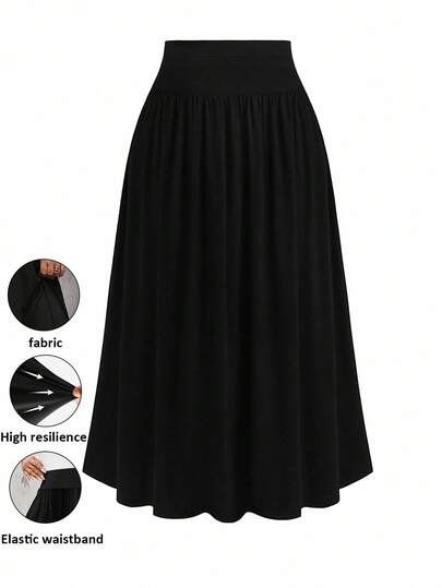 SHEIN PETITE Falda casual de línea A de punto de cintura alta de unicolor para mujer