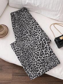 Sparklyn Teen Girls' Leopard Print Tie Waist Wide Leg Loose Casual Pants Fall Winter