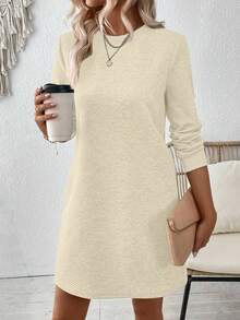 EMERY ROSE 女士休闲常规长袖圆领宽松连衣裙