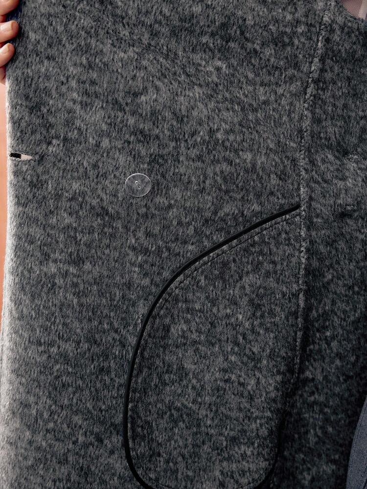 WOOL LAPEL COLLAR DOUBLE BREASTED PLACKET BELTED LONG OVERCOAT