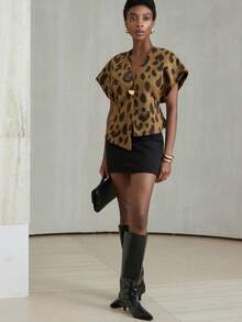 Aveloria Modichic Vải len họa tiết động vật, trang trí nút, thiết kế phong cách cổ điển, áo vest nữ đi làm đa năng - Nhiều màu - Xem 6