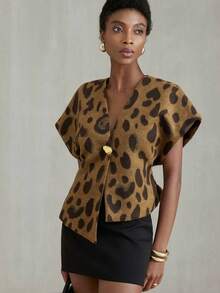 Aveloria Modichic Vải len họa tiết động vật, trang trí nút, thiết kế phong cách cổ điển, áo vest nữ đi làm đa năng - Nhiều màu - Xem 7