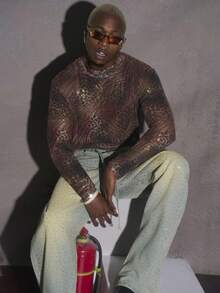 PAVTROS Manfinity Streetrush Men's Digital Mesh Leopard Print Sequin Decor Turtleneck Long Sleeve T-Shirt, Casual & Streetwear,Halloween,INS Leopard Print Sheer Top For Men, Halloween Street Style, Fall And Winter Urban Fashion,Rapper T-Shirt,Boy Friend Gifts. See Through Leopard Print Top, Christmas