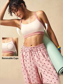 VARSIVA Bộ đồ thể thao nữ, áo hai dây màu tương phản và quần in họa tiết toàn thân, quần in hình trái tim, bộ đồ mùa hè cho nữ, quần Capri, bộ đồ hai mảnh, bộ đồ thể thao - Nhiều màu - Xem 11