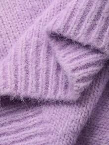 Livesso 女士日常休闲纯色落肩毛衣秋季 - 紫色 - 查看 9