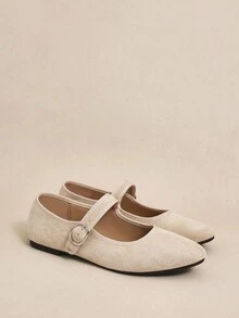 Rosivie Retro Buckle Decor Flat Shoes, Versatile & Elegant, Suitable For Spring/Summer, Grey - Apricot - View 5