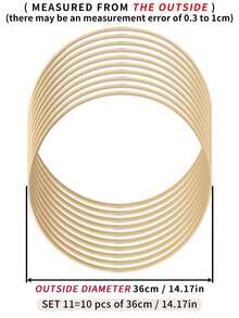 10 件卡其色竹捕梦网环、户外草坪婚礼羽毛装饰环、万圣节、圣诞节等节日森系风铃挂饰、卧室墙壁装饰竹环、编织绣花环工艺配件 - 卡其色 - 查看 8