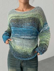 SHEIN EZwear Áo len xanh đơn giản thường ngày dành cho nữ, thời trang Thu/Đông - Màu xanh lam - Xem 3