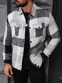 Manfinity Homme 男士格子休闲夹克，时尚百搭简约风格 - 彩色 - 查看 5