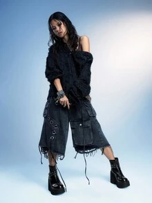 Sugerpunk 女士休闲派对舒适踝靴，哥特式铆钉金属双带搭扣后拉链，黑色朋克风厚底粗跟踝靴 - 黑色 - 查看 5